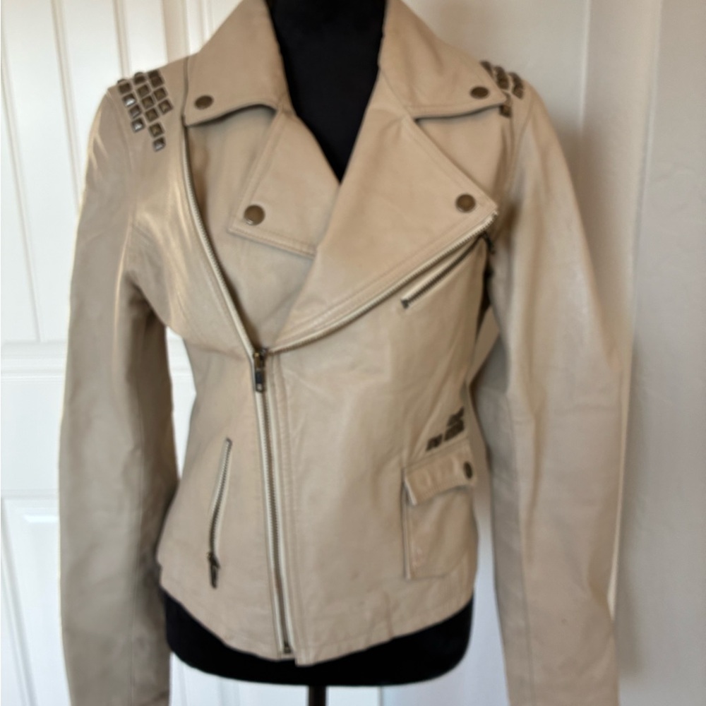Volcom Beige Studded Leather Jacket